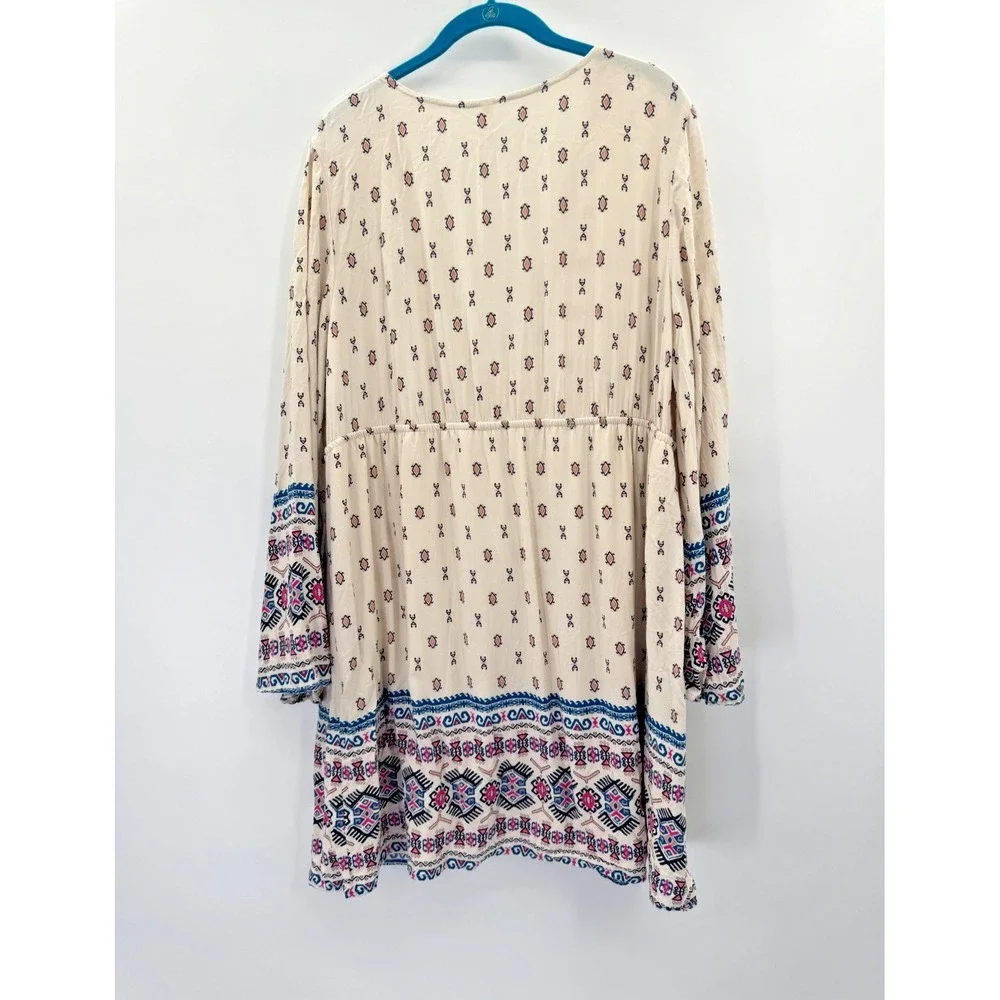 Xhilaration Boho Floral Tunic Dress Swim Cover Up XXL 2XL Lined Deep V Beachy